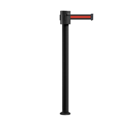 Retractable Belt Barrier Stanchion, Fixed Base, Black Powder Coated Post, 35 ft Belt - Montour Line MX760F - Crowd Control Warehouse