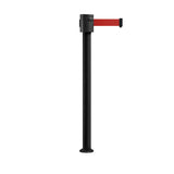 Retractable Belt Barrier Stanchion, Fixed Base, Black Powder Coated Post, 35 ft Belt - Montour Line MX760F - Crowd Control Warehouse