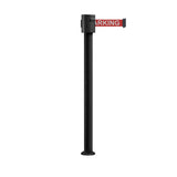 Retractable Belt Barrier Stanchion, Fixed Base, Black Powder Coated Post, 35 ft Belt - Montour Line MX760F - Crowd Control Warehouse