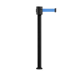 Retractable Belt Barrier Stanchion, Fixed Base, Black Powder Coated Post, 35 ft Belt - Montour Line MX760F - Crowd Control Warehouse