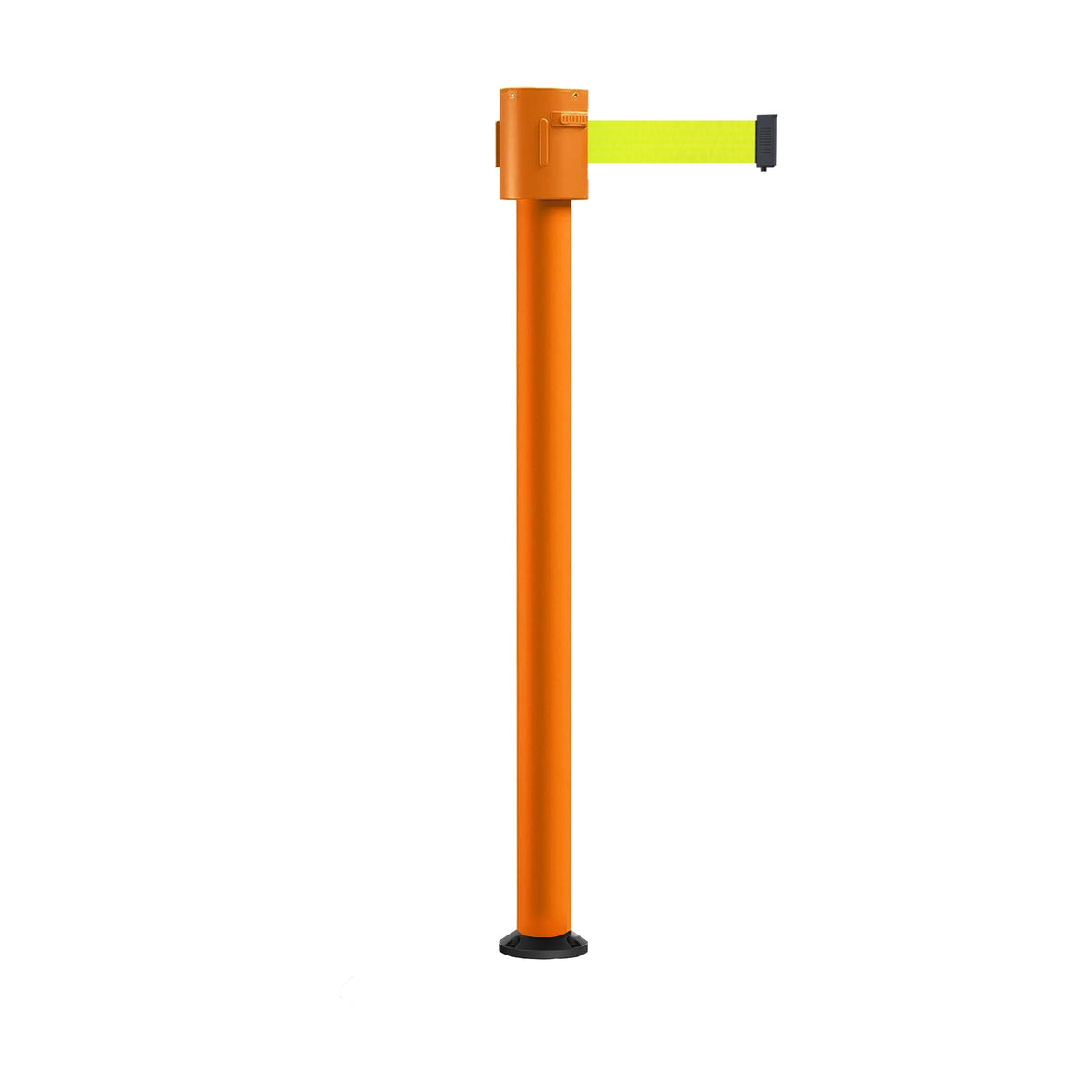Retractable Belt Barrier Stanchion, Fixed Base, Orange Post, 35 ft Belt - Montour Line MSX760F - Crowd Control Warehouse