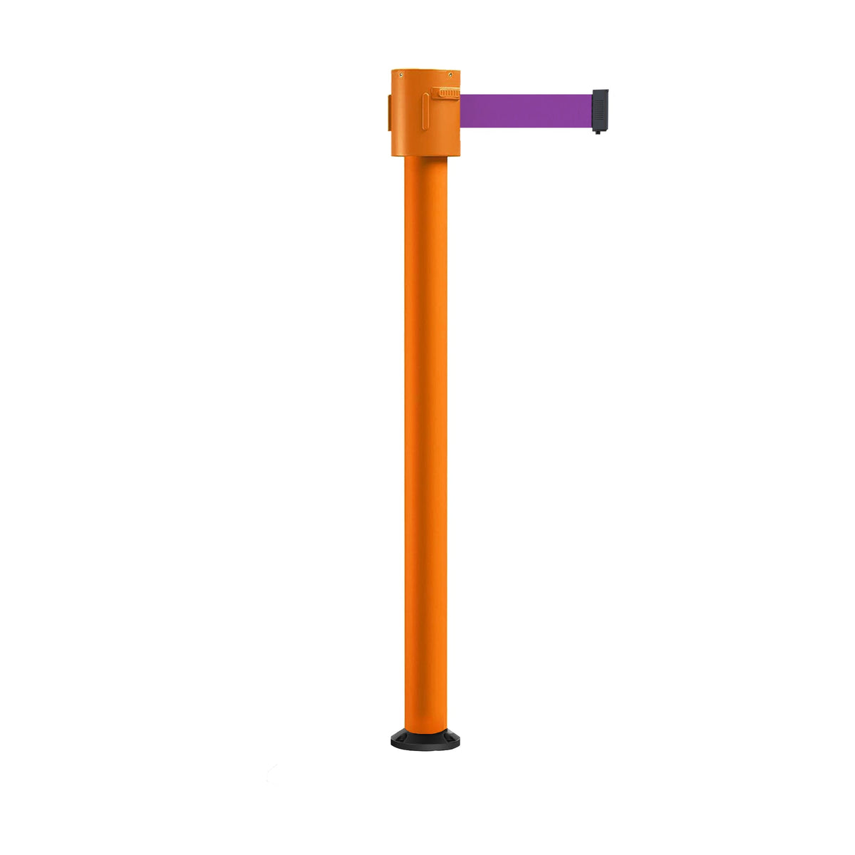 Retractable Belt Barrier Stanchion, Fixed Base, Orange Post, 35 ft Belt - Montour Line MSX760F - Crowd Control Warehouse