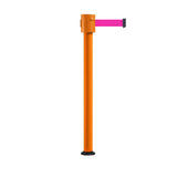 Retractable Belt Barrier Stanchion, Fixed Base, Orange Post, 35 ft Belt - Montour Line MSX760F - Crowd Control Warehouse