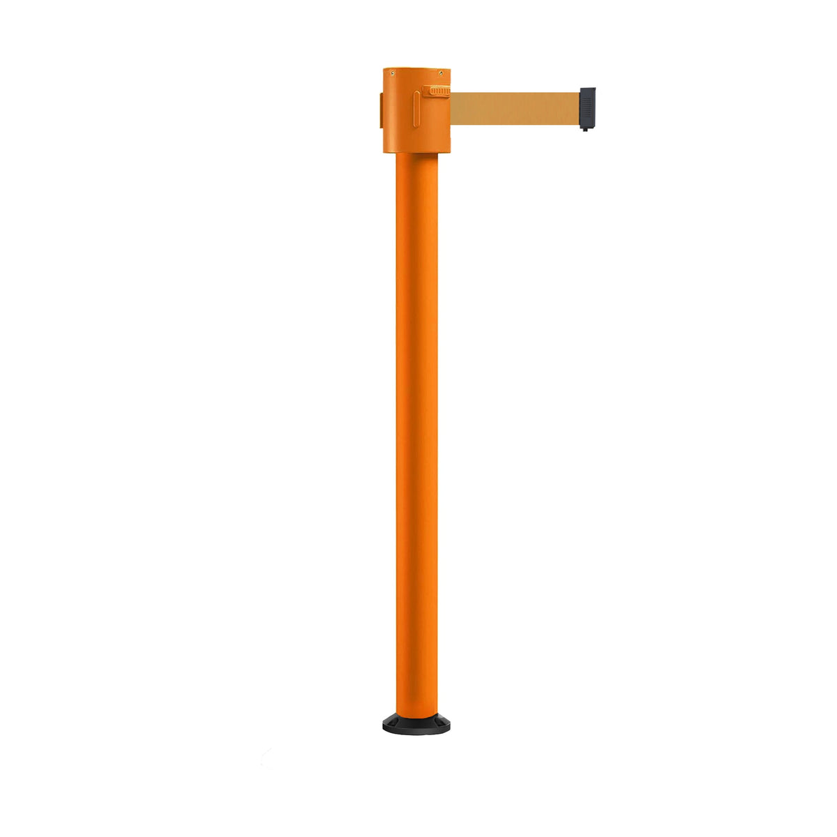 Retractable Belt Barrier Stanchion, Fixed Base, Orange Post, 35 ft Belt - Montour Line MSX760F - Crowd Control Warehouse
