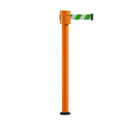Retractable Belt Barrier Stanchion, Fixed Base, Orange Post, 35 ft Belt - Montour Line MSX760F - Crowd Control Warehouse