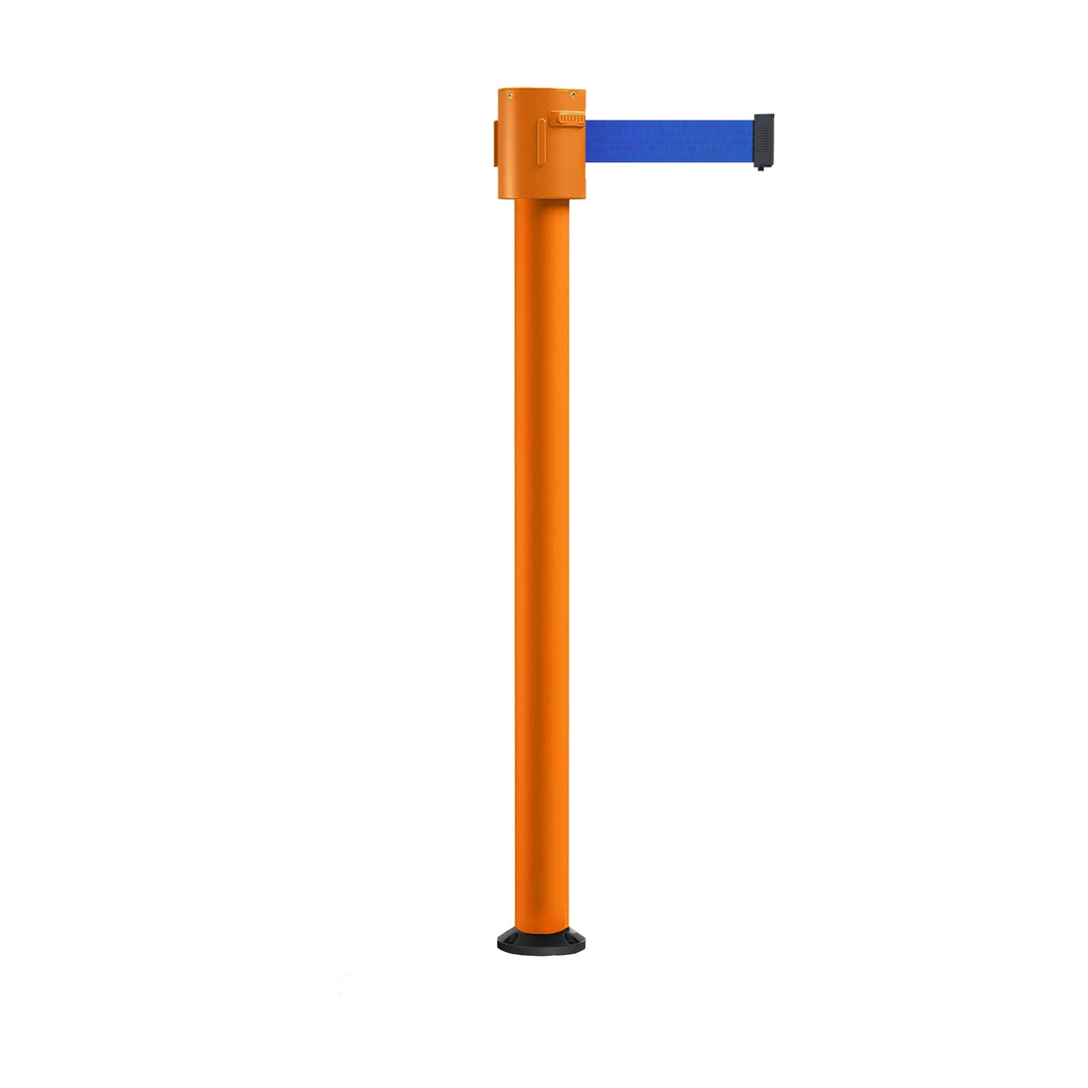 Retractable Belt Barrier Stanchion, Fixed Base, Orange Post, 35 ft Belt - Montour Line MSX760F - Crowd Control Warehouse