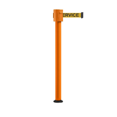Retractable Belt Barrier Stanchion, Fixed Base, Orange Post, 35 ft Belt - Montour Line MSX760F - Crowd Control Warehouse