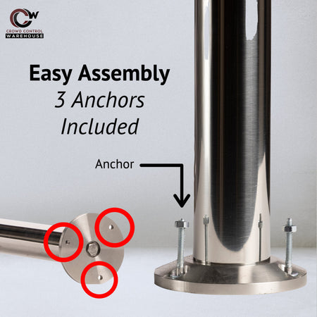 Retractable Belt Barrier Stanchion, Fixed Base, Polished Brass Post, 11 Ft. Belt - Montour Line MX630F - Crowd Control Warehouse