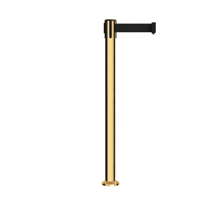 Retractable Belt Barrier Stanchion, Fixed Base, Polished Brass Post, 11 Ft. Belt - Montour Line MX630F - Crowd Control Warehouse