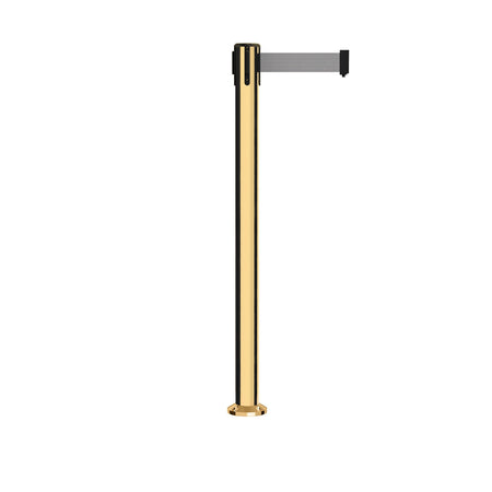 Retractable Belt Barrier Stanchion, Fixed Base, Polished Brass Post, 11 Ft. Belt - Montour Line MX630F - Crowd Control Warehouse