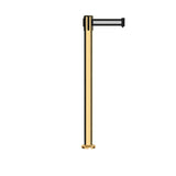 Retractable Belt Barrier Stanchion, Fixed Base, Polished Brass Post, 11 Ft. Belt - Montour Line MX630F - Crowd Control Warehouse