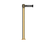 Retractable Belt Barrier Stanchion, Fixed Base, Polished Brass Post, 11 Ft. Belt - Montour Line MX630F - Crowd Control Warehouse