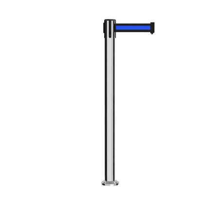Retractable Belt Barrier Stanchion, Fixed Base, Polished Stainless Steel Post, 11 Ft. Belt - Montour Line MX630F - Crowd Control Warehouse