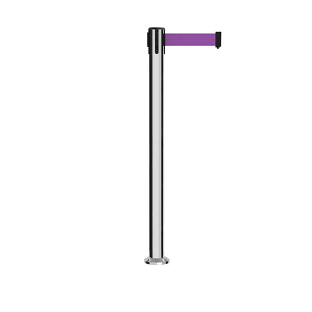 Retractable Belt Barrier Stanchion, Fixed Base, Polished Stainless Steel Post, 11 Ft. Belt - Montour Line MX630F - Crowd Control Warehouse