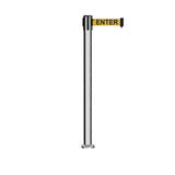 Retractable Belt Barrier Stanchion, Fixed Base, Polished Stainless Steel Post, 11 Ft. Belt - Montour Line MX630F - Crowd Control Warehouse