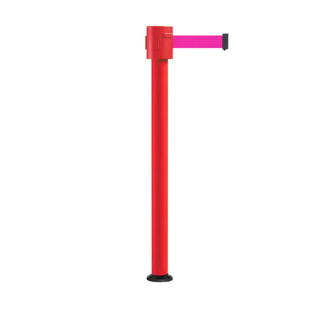 Retractable Belt Barrier Stanchion, Fixed Base, Red Post, 35 ft Belt - Montour Line MSX760F - Crowd Control Warehouse