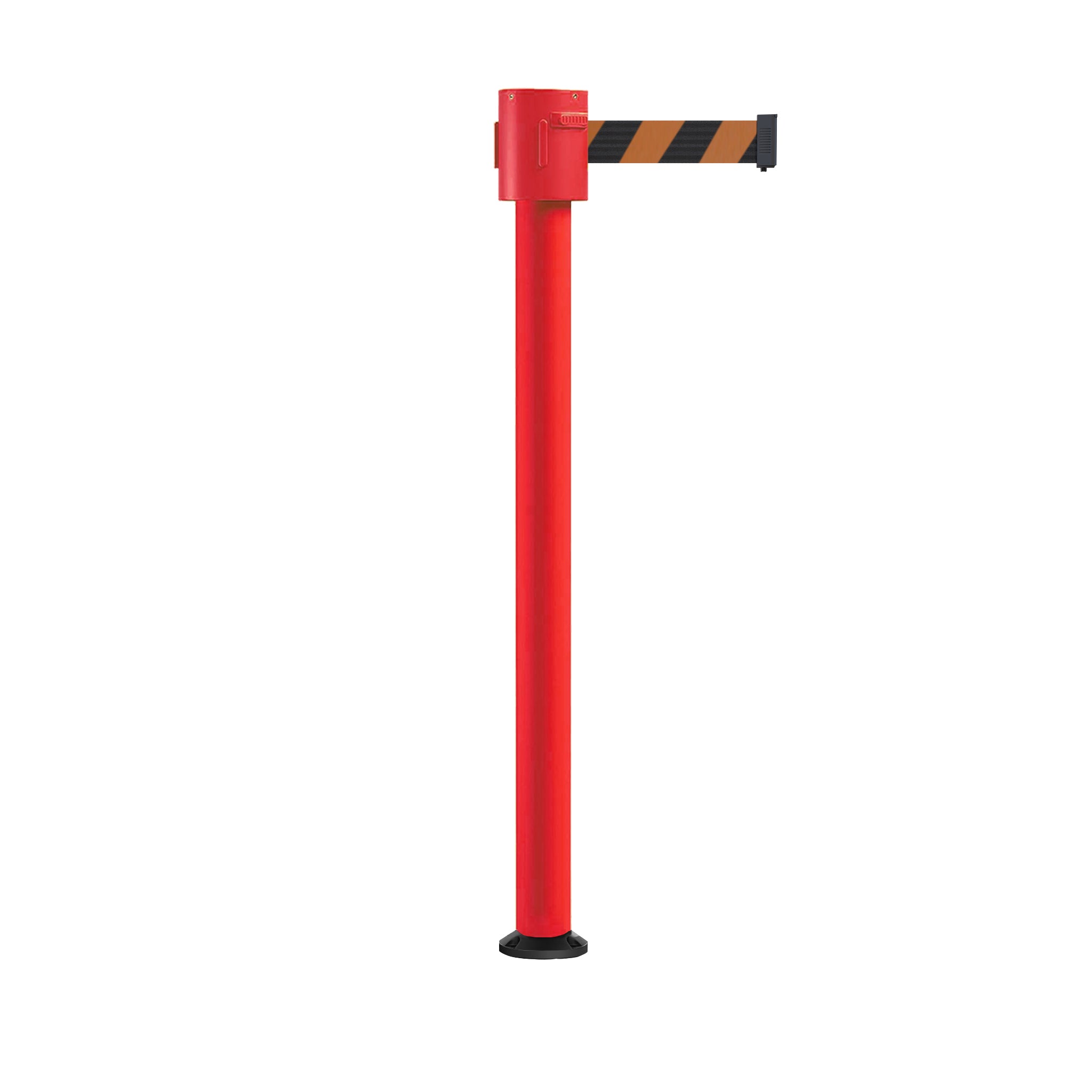 Retractable Belt Barrier Stanchion, Fixed Base, Red Post, 35 ft Belt - Montour Line MSX760F - Crowd Control Warehouse