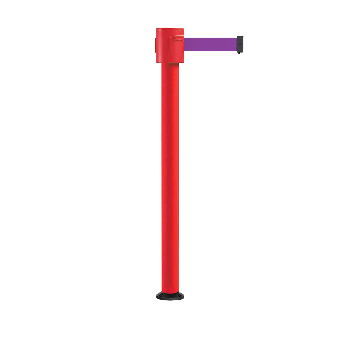 Retractable Belt Barrier Stanchion, Fixed Base, Red Post, 35 ft Belt - Montour Line MSX760F - Crowd Control Warehouse