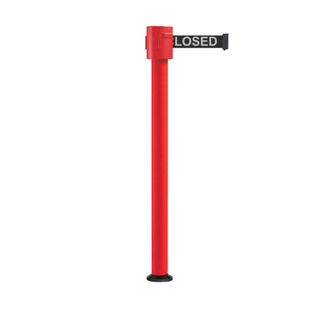 Retractable Belt Barrier Stanchion, Fixed Base, Red Post, 35 ft Belt - Montour Line MSX760F - Crowd Control Warehouse