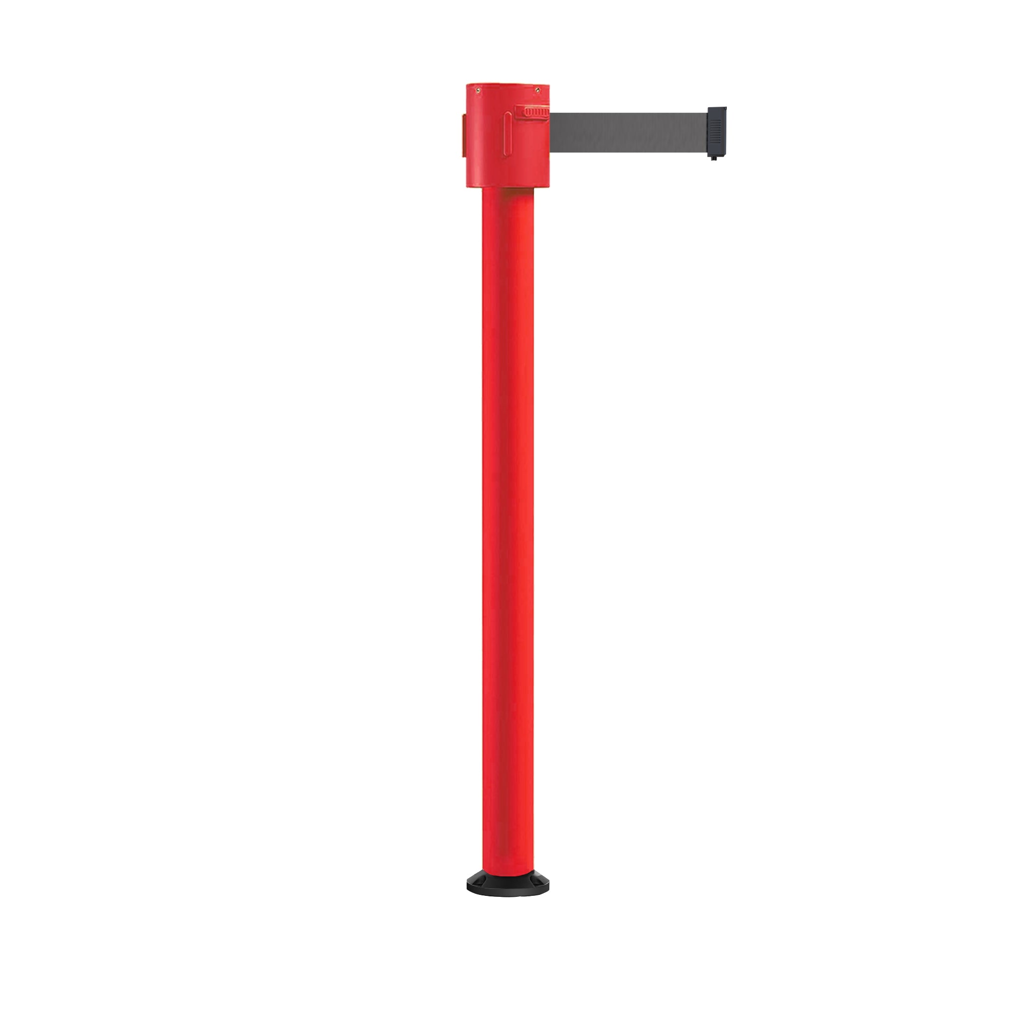 Retractable Belt Barrier Stanchion, Fixed Base, Red Post, 35 ft Belt - Montour Line MSX760F - Crowd Control Warehouse