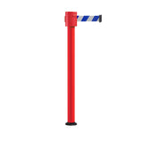 Retractable Belt Barrier Stanchion, Fixed Base, Red Post, 35 ft Belt - Montour Line MSX760F - Crowd Control Warehouse