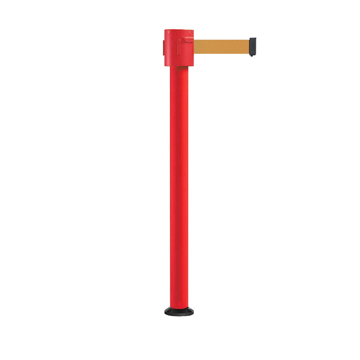 Retractable Belt Barrier Stanchion, Fixed Base, Red Post, 35 ft Belt - Montour Line MSX760F - Crowd Control Warehouse