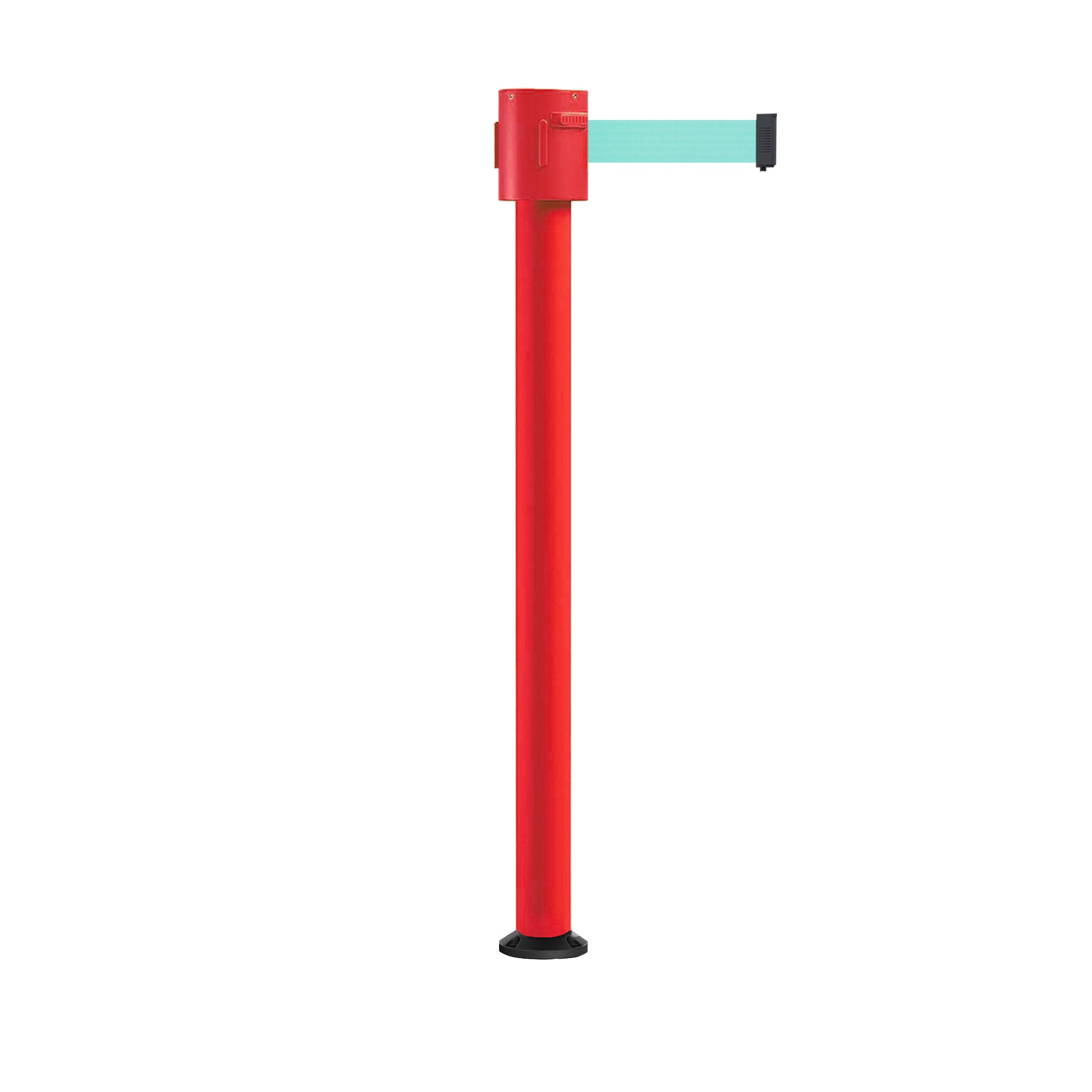 Retractable Belt Barrier Stanchion, Fixed Base, Red Post, 35 ft Belt - Montour Line MSX760F - Crowd Control Warehouse