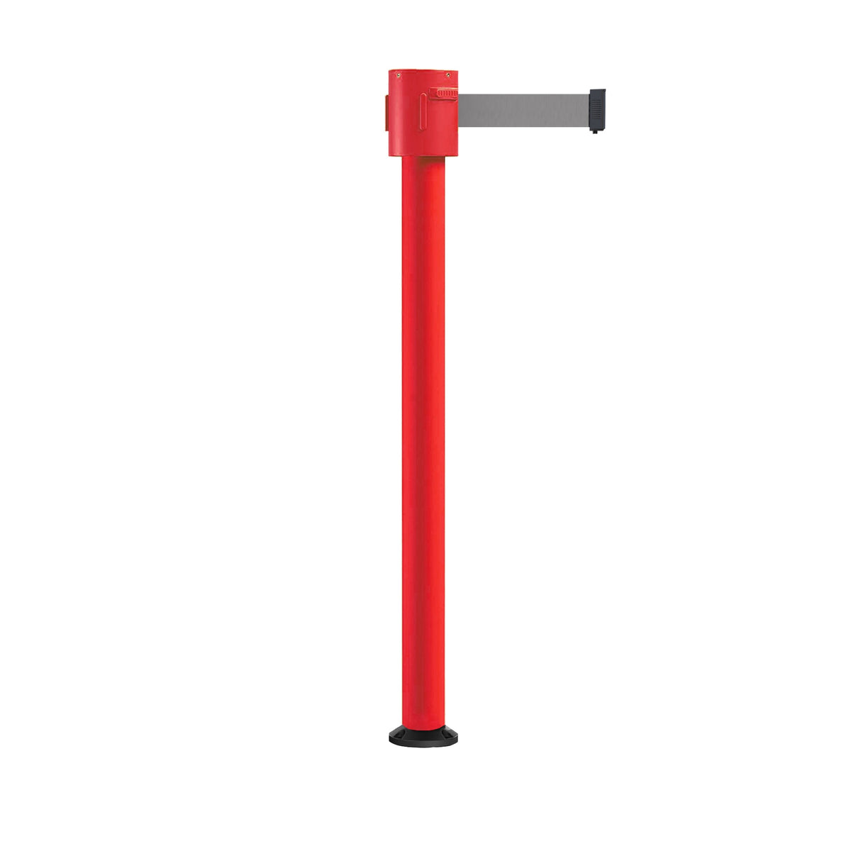 Retractable Belt Barrier Stanchion, Fixed Base, Red Post, 35 ft Belt - Montour Line MSX760F - Crowd Control Warehouse