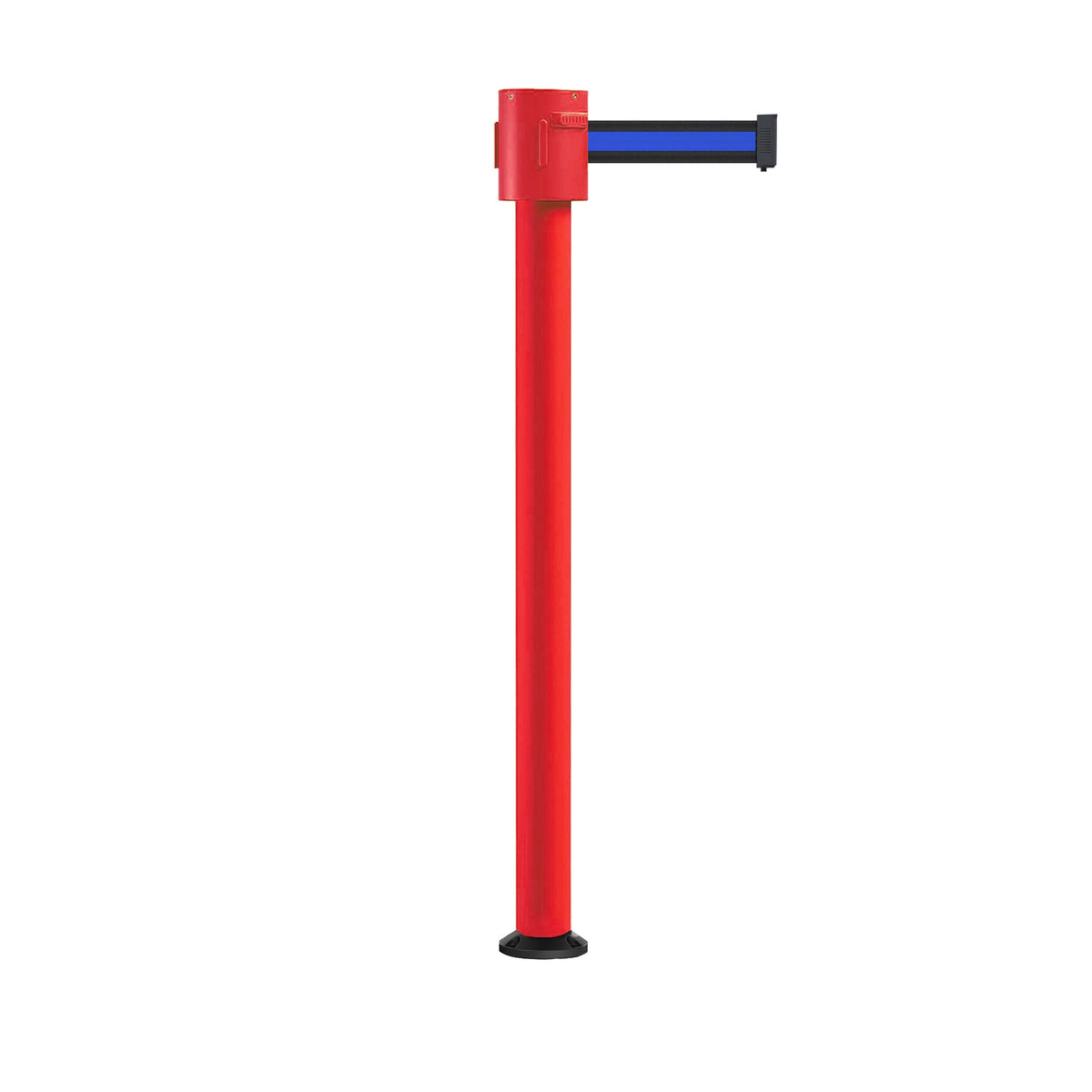 Retractable Belt Barrier Stanchion, Fixed Base, Red Post, 35 ft Belt - Montour Line MSX760F - Crowd Control Warehouse