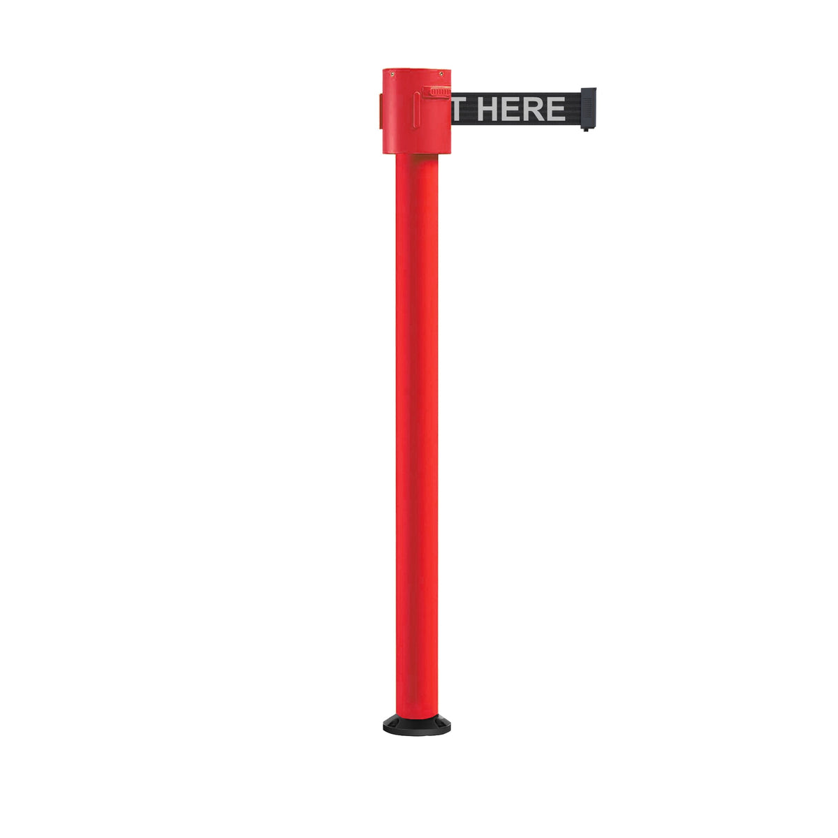 Retractable Belt Barrier Stanchion, Fixed Base, Red Post, 35 ft Belt - Montour Line MSX760F - Crowd Control Warehouse