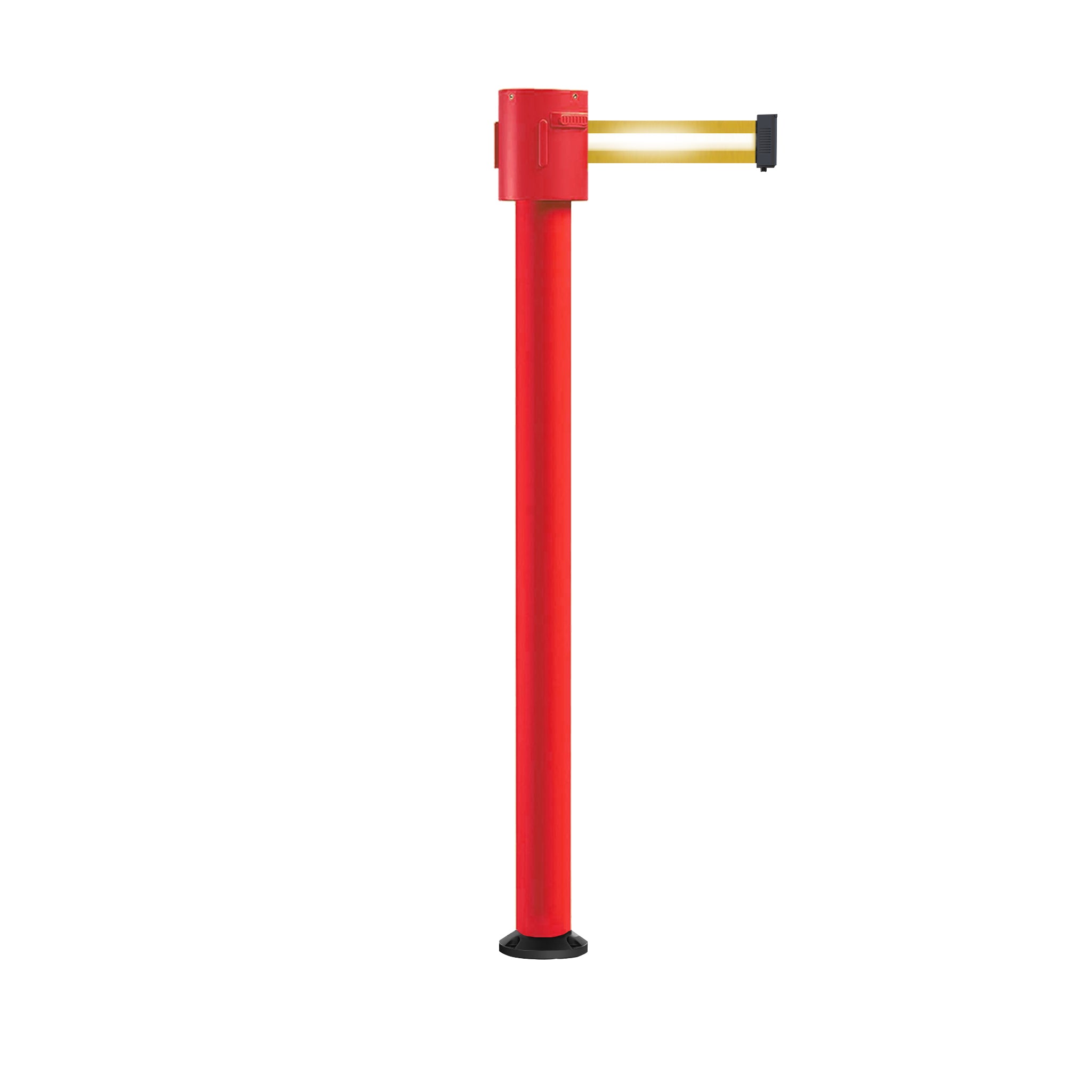 Retractable Belt Barrier Stanchion, Fixed Base, Red Post, 35 ft Belt - Montour Line MSX760F - Crowd Control Warehouse