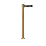 Retractable Belt Barrier Stanchion, Fixed Base, Satin Brass Post, 11 Ft. Belt - Montour Line MX630F - Crowd Control Warehouse