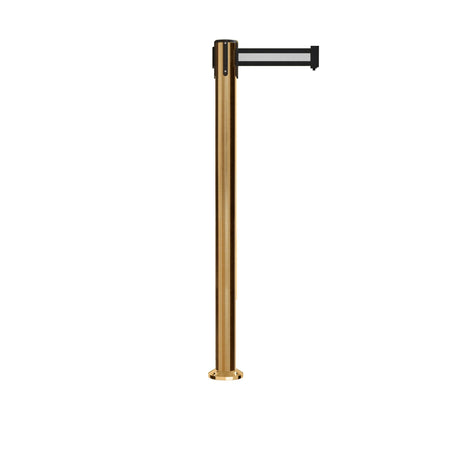 Retractable Belt Barrier Stanchion, Fixed Base, Satin Brass Post, 11 Ft. Belt - Montour Line MX630F - Crowd Control Warehouse