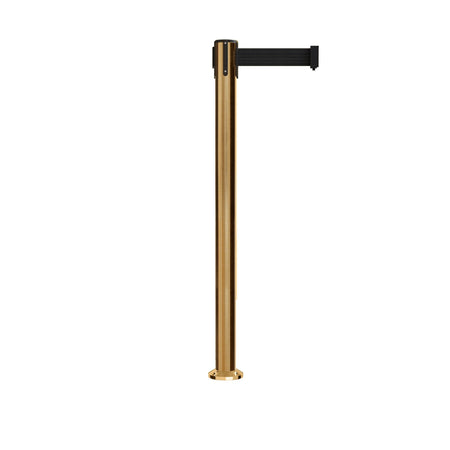 Retractable Belt Barrier Stanchion, Fixed Base, Satin Brass Post, 11 Ft. Belt - Montour Line MX630F - Crowd Control Warehouse