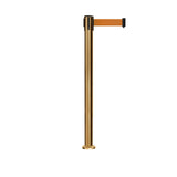 Retractable Belt Barrier Stanchion, Fixed Base, Satin Brass Post, 11 Ft. Belt - Montour Line MX630F - Crowd Control Warehouse