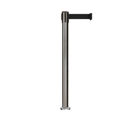 Retractable Belt Barrier Stanchion, Fixed Base, Satin Stainless Steel Post, 11 Ft. Belt - Montour Line MX630F - Crowd Control Warehouse