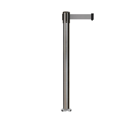 Retractable Belt Barrier Stanchion, Fixed Base, Satin Stainless Steel Post, 11 Ft. Belt - Montour Line MX630F - Crowd Control Warehouse