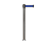 Retractable Belt Barrier Stanchion, Fixed Base, Satin Stainless Steel Post, 11 Ft. Belt - Montour Line MX630F - Crowd Control Warehouse
