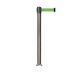 Retractable Belt Barrier Stanchion, Fixed Base, Satin Stainless Steel Post, 11 Ft. Belt - Montour Line MX630F - Crowd Control Warehouse
