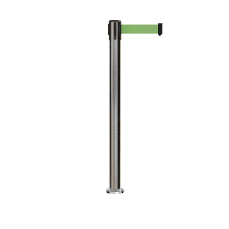 Retractable Belt Barrier Stanchion, Fixed Base, Satin Stainless Steel Post, 11 Ft. Belt - Montour Line MX630F - Crowd Control Warehouse
