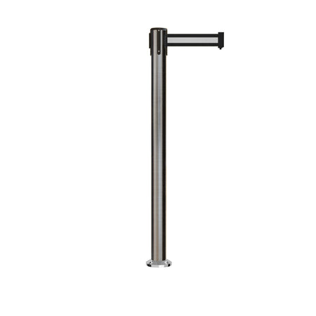 Retractable Belt Barrier Stanchion, Fixed Base, Satin Stainless Steel Post, 11 Ft. Belt - Montour Line MX630F - Crowd Control Warehouse