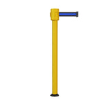 Retractable Belt Barrier Stanchion, Fixed Base, Yellow Post, 35 ft Belt - Montour Line MSX760F - Crowd Control Warehouse