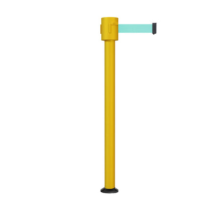Retractable Belt Barrier Stanchion, Fixed Base, Yellow Post, 35 ft Belt - Montour Line MSX760F - Crowd Control Warehouse