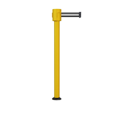 Retractable Belt Barrier Stanchion, Fixed Base, Yellow Post, 35 ft Belt - Montour Line MSX760F - Crowd Control Warehouse