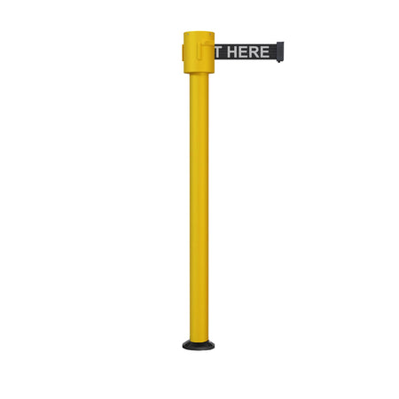 Retractable Belt Barrier Stanchion, Fixed Base, Yellow Post, 35 ft Belt - Montour Line MSX760F - Crowd Control Warehouse