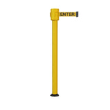 Retractable Belt Barrier Stanchion, Fixed Base, Yellow Post, 35 ft Belt - Montour Line MSX760F - Crowd Control Warehouse