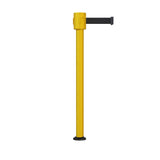 Retractable Belt Barrier Stanchion, Fixed Base, Yellow Post, 35 ft Belt - Montour Line MSX760F - Crowd Control Warehouse
