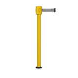 Retractable Belt Barrier Stanchion, Fixed Base, Yellow Post, 35 ft Belt - Montour Line MSX760F - Crowd Control Warehouse