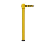 Retractable Belt Barrier Stanchion, Fixed Base, Yellow Post, 35 ft Belt - Montour Line MSX760F - Crowd Control Warehouse