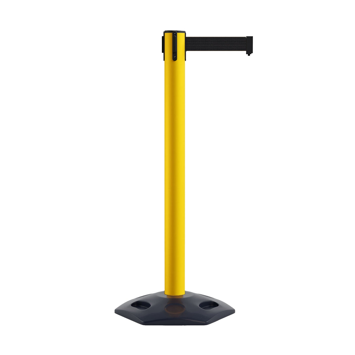 Retractable Belt Barrier Stanchion, Heavy - Duty Rubber Base, 14 ft Belt - Montour Line MSR650 - Crowd Control Warehouse